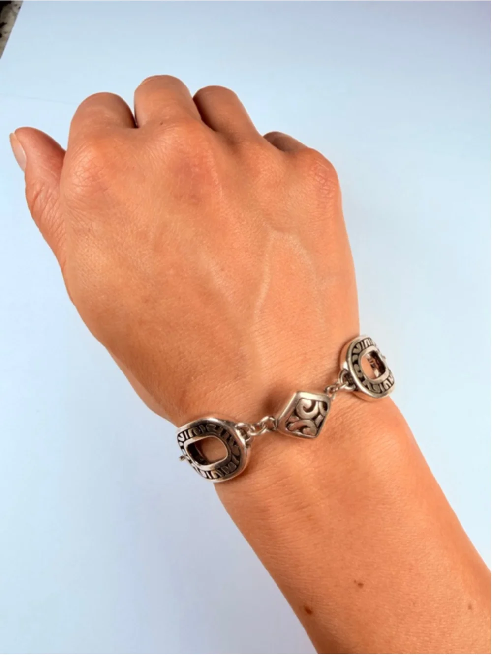 Brighton Filigree Deco Scroll Oval Link Medallion 17MM Retired Chunky Bracelet